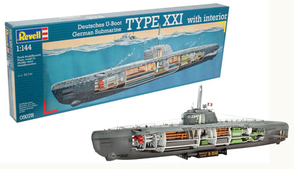 German Submarine Type XXI with Interior (1:144 Scale) Model Kit