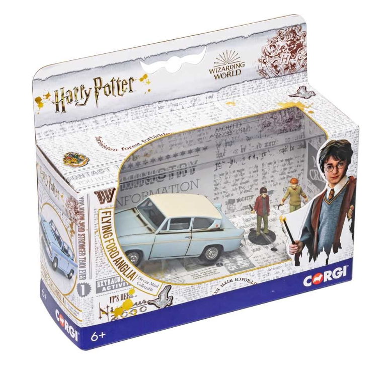 Harry Potter Flying Ford Anglia with Harry Potter and Ron Weasley Figurines