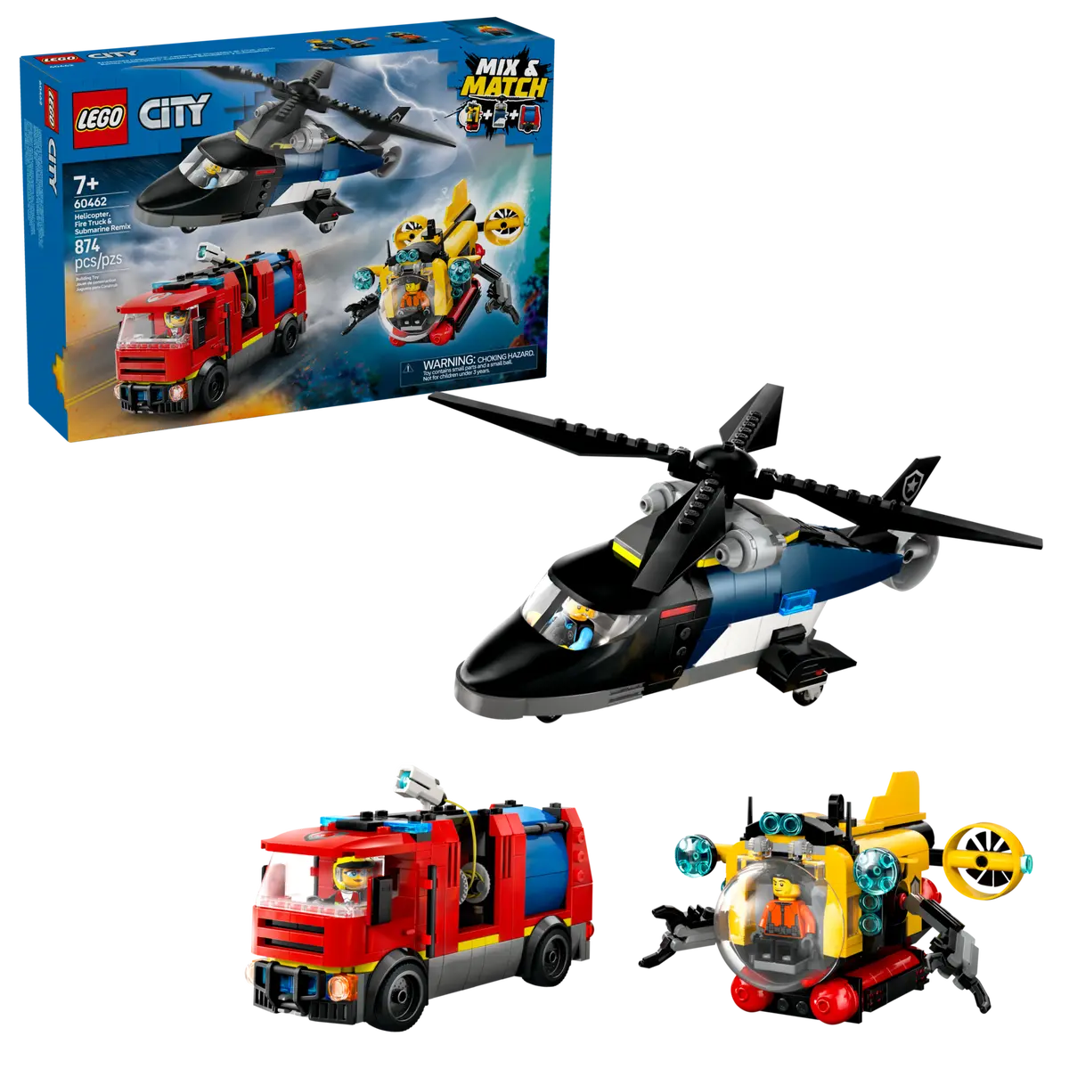 Lego City Helicopter, Fire Truck & Submarine Remix - 60462