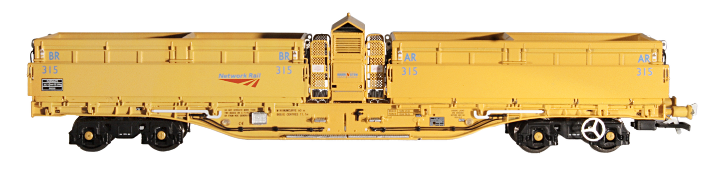 Set of 5 MRA Side Tipping Ballast Wagon Network Rail Yellow