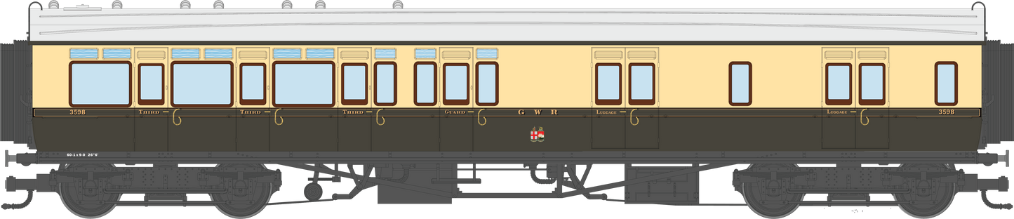 4P-021-204 GWR Corridor Toplight 1930 Chocolate & Cream Twin Cities Brake Third LH 3598