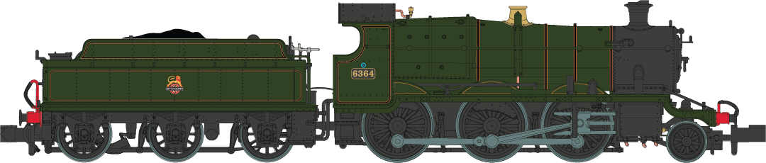 GWR Churchward Built 63xx 2-6-0 Mogul 6364 BR Green, Early Crest