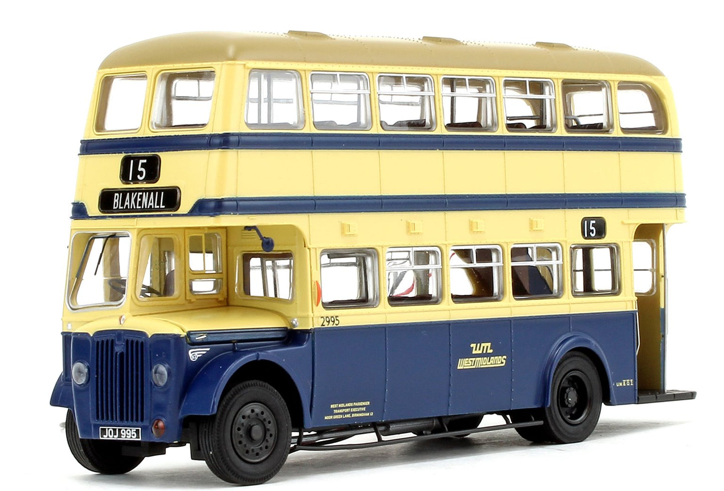 Pre-Owned Deluxe Edition West Midlands PTE (WMPTE) Oxford Blue and Cream with Khaki Roof Guy Arab IV with Metro-Cammell body - Fleet No.2995 - 15 Blakenall - Licence No. JOJ 995
