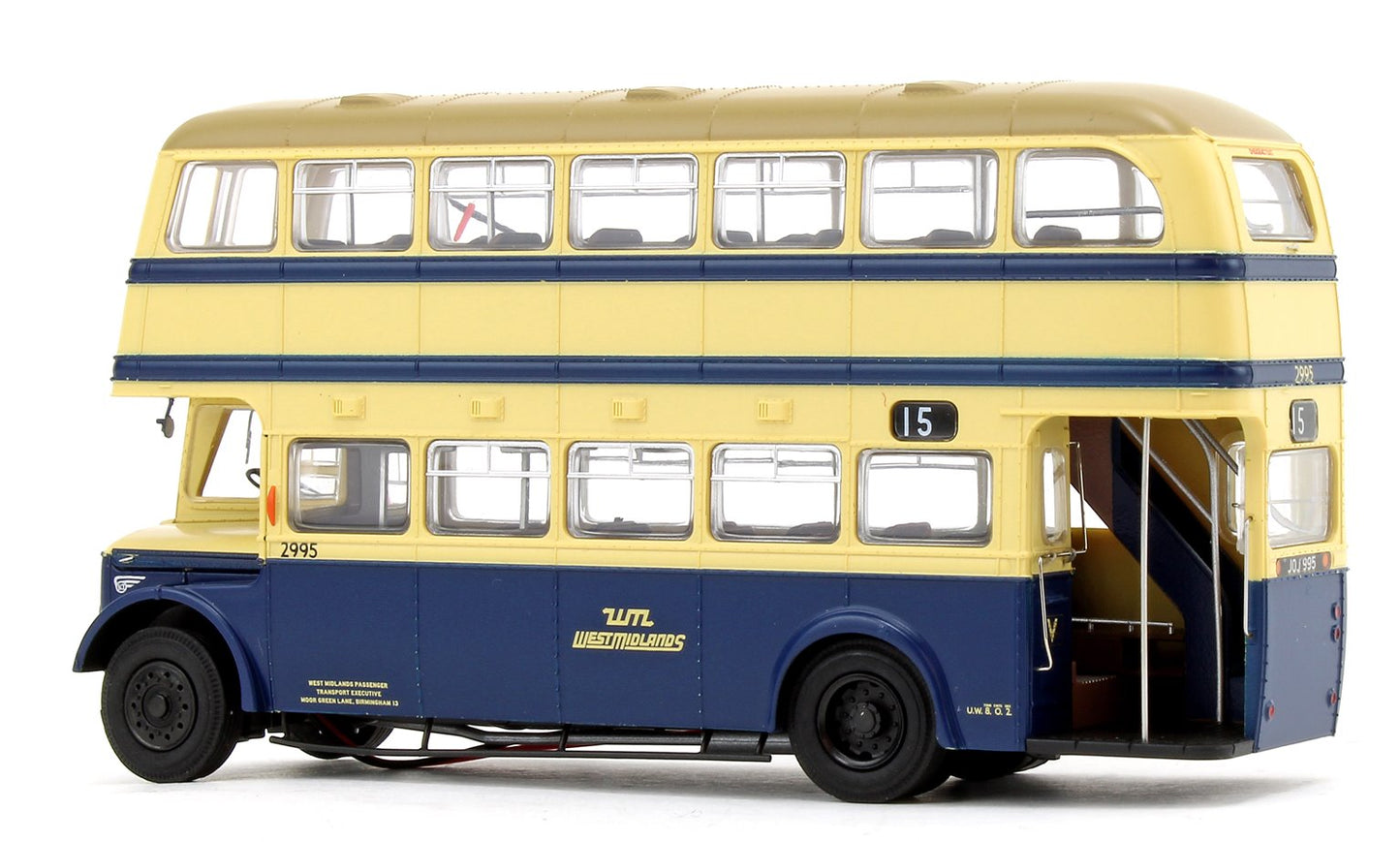 Pre-Owned Deluxe Edition West Midlands PTE (WMPTE) Oxford Blue and Cream with Khaki Roof Guy Arab IV with Metro-Cammell body - Fleet No.2995 - 15 Blakenall - Licence No. JOJ 995
