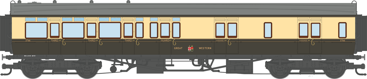 4P-021-504 GWR Corridor Toplight 1947 Chocolate & Cream Great Western Brake Third LH 3766