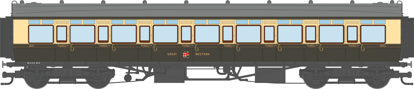 4P-021-501 GWR Corridor Toplight 1947 Chocolate & Cream Great Western All Third 3892