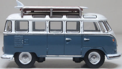 76VWS016 VW T1 Samba Bus/surfboards Gulf Blue/White