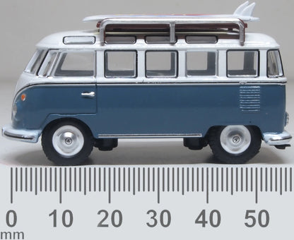 76VWS016 VW T1 Samba Bus/surfboards Gulf Blue/White