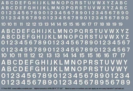 Numeric / Alphabet Sheet: White BR. (2.33mm, 2.9mm and 3.5mm) Transfer