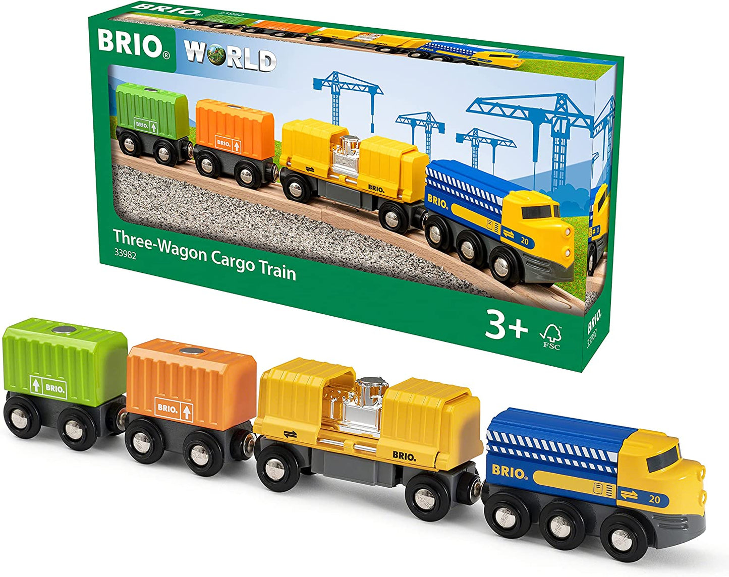 Brio 33982 BRIO WORLD Three-Wagon Cargo Train – Rails