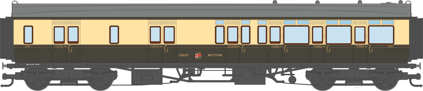 4P-021-505 GWR Corridor Toplight 1947 Chocolate & Cream Great Western Brake Third RH 3791