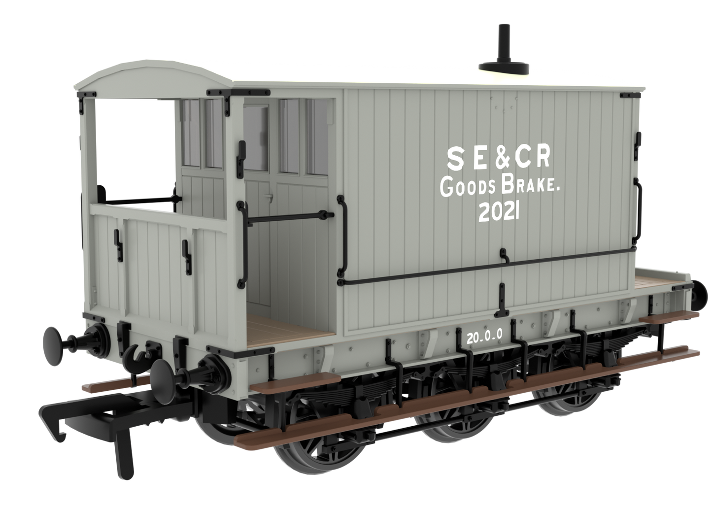 931017 SECR 6 Wheel Brake Van - No. 2021 - SE&CR Wainwright Light Grey