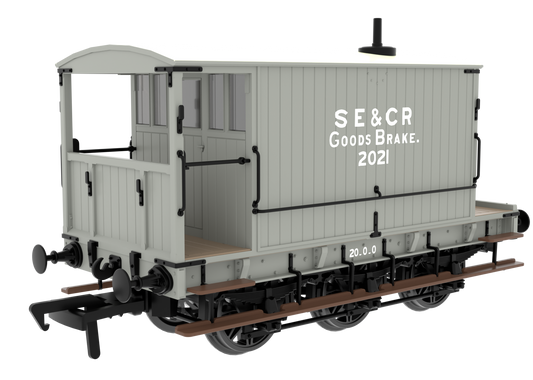 931017 SECR 6 Wheel Brake Van - No. 2021 - SE&CR Wainwright Light Grey