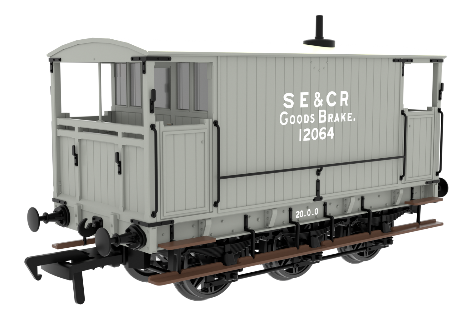 931018 SECR 6 Wheel Brake Van - No. 12064 - SE&CR Wainwright Light Grey
