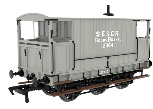 931018 SECR 6 Wheel Brake Van - No. 12064 - SE&CR Wainwright Light Grey