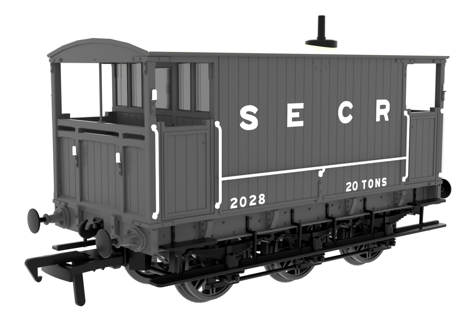 931020 SECR 6 Wheel Brake Van - No. 2028- SECR Maunsell Dark Grey