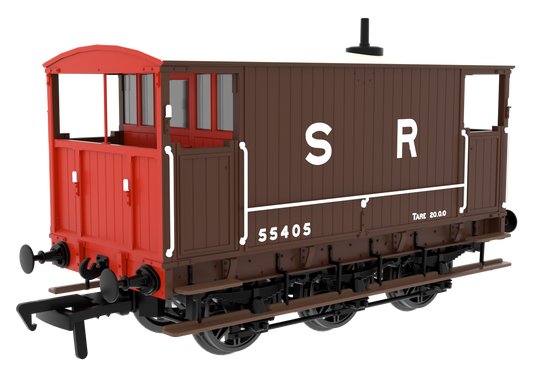 931021 SECR 6 Wheel Brake Van - No. 55405 - SR pre-36 livery (brown with red ends and large lettering)
