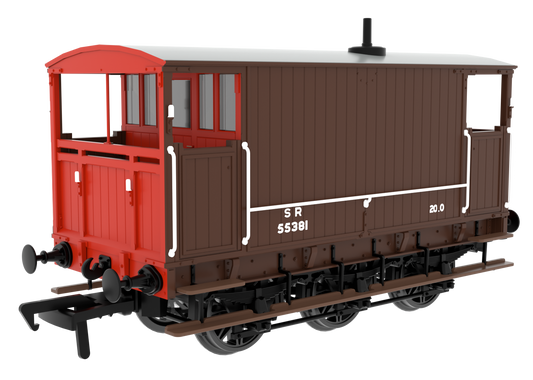 931022 SECR 6 Wheel Brake Van - No. 55381 - SR post-36 livery (brown with red ends and small BR lettering)