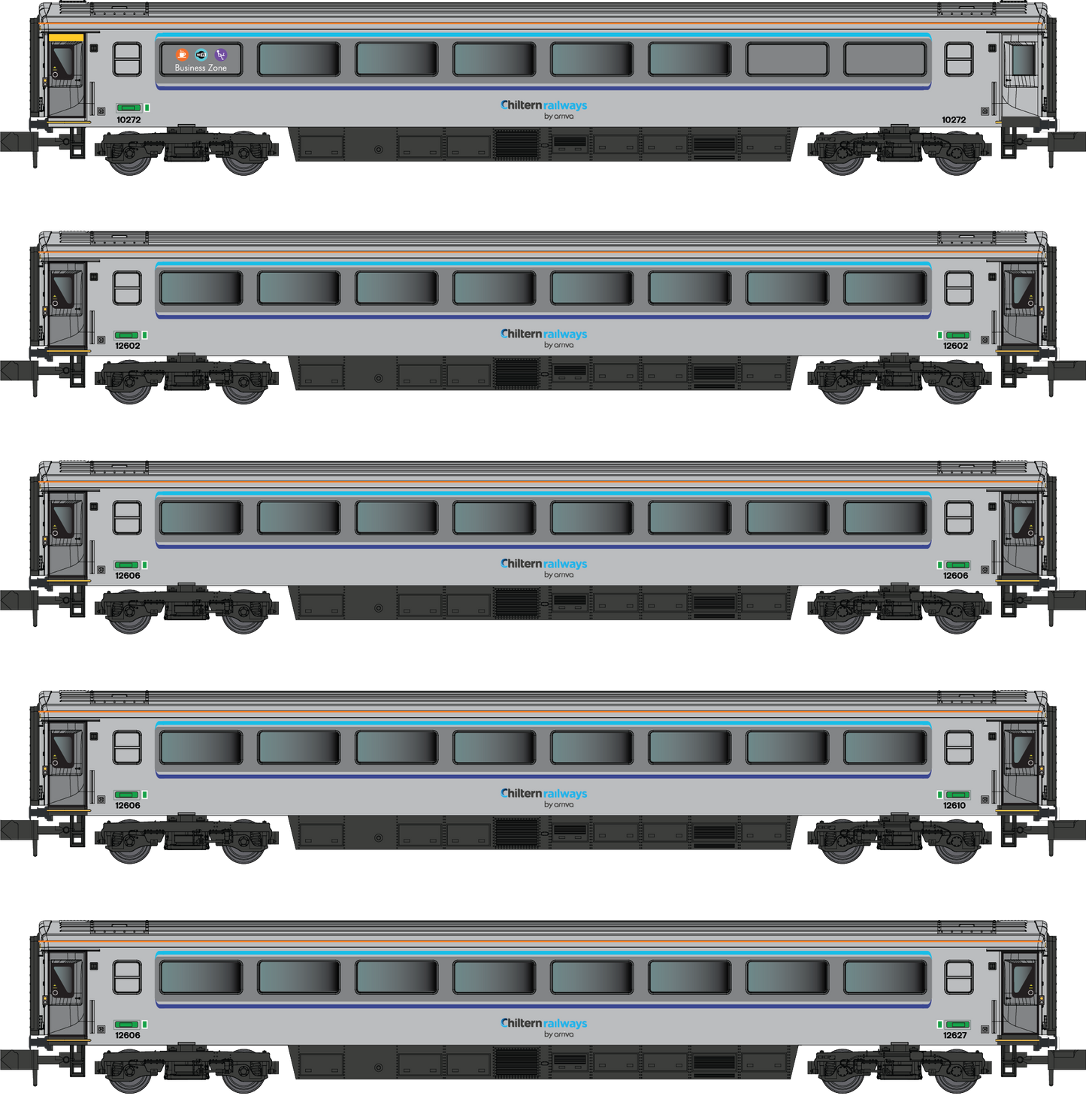 MK3 Loco Hauled Chiltern 5 Car Coach Set - Includes 4 Standard & 1 First