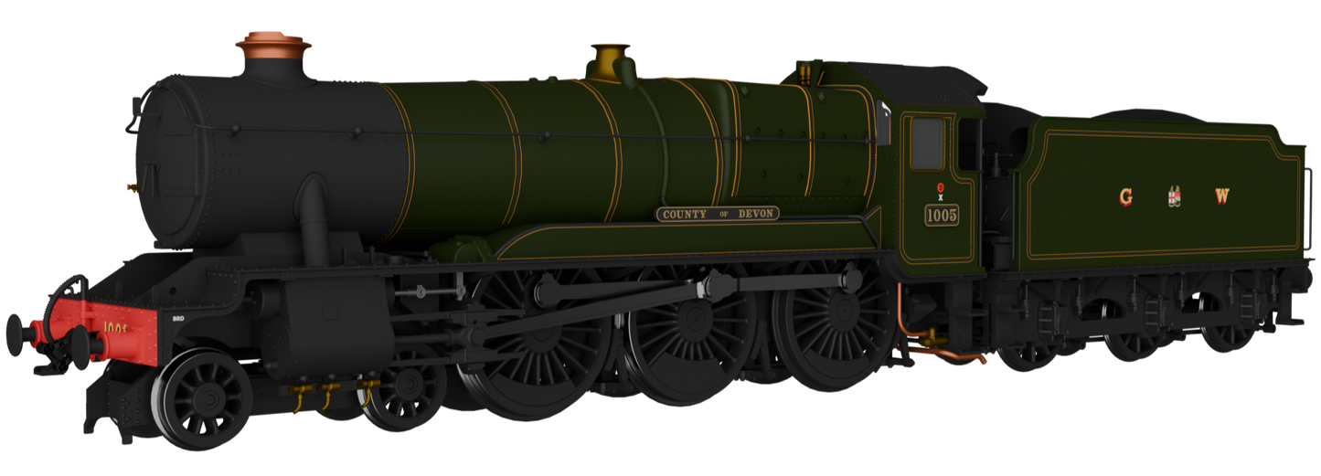 GWR County No.1005 'County of Devon' G W Lined Green Steam Locomotive - DCC Sound
