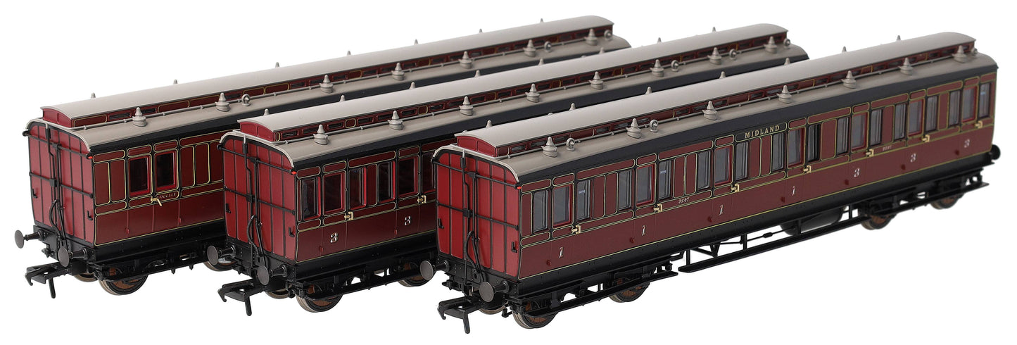 978005 48' Midland Railway ‘Evolution’ Bogie Coach Non-Corridor Carriage No.681, No.2441 & No.3207 3-Pack