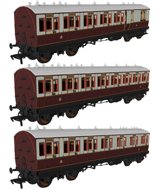 48' LNWR ‘Evolution’ Bogie Coach Non-Corridor Carriage No.7981, No.1234 & No.2914 3-Pack