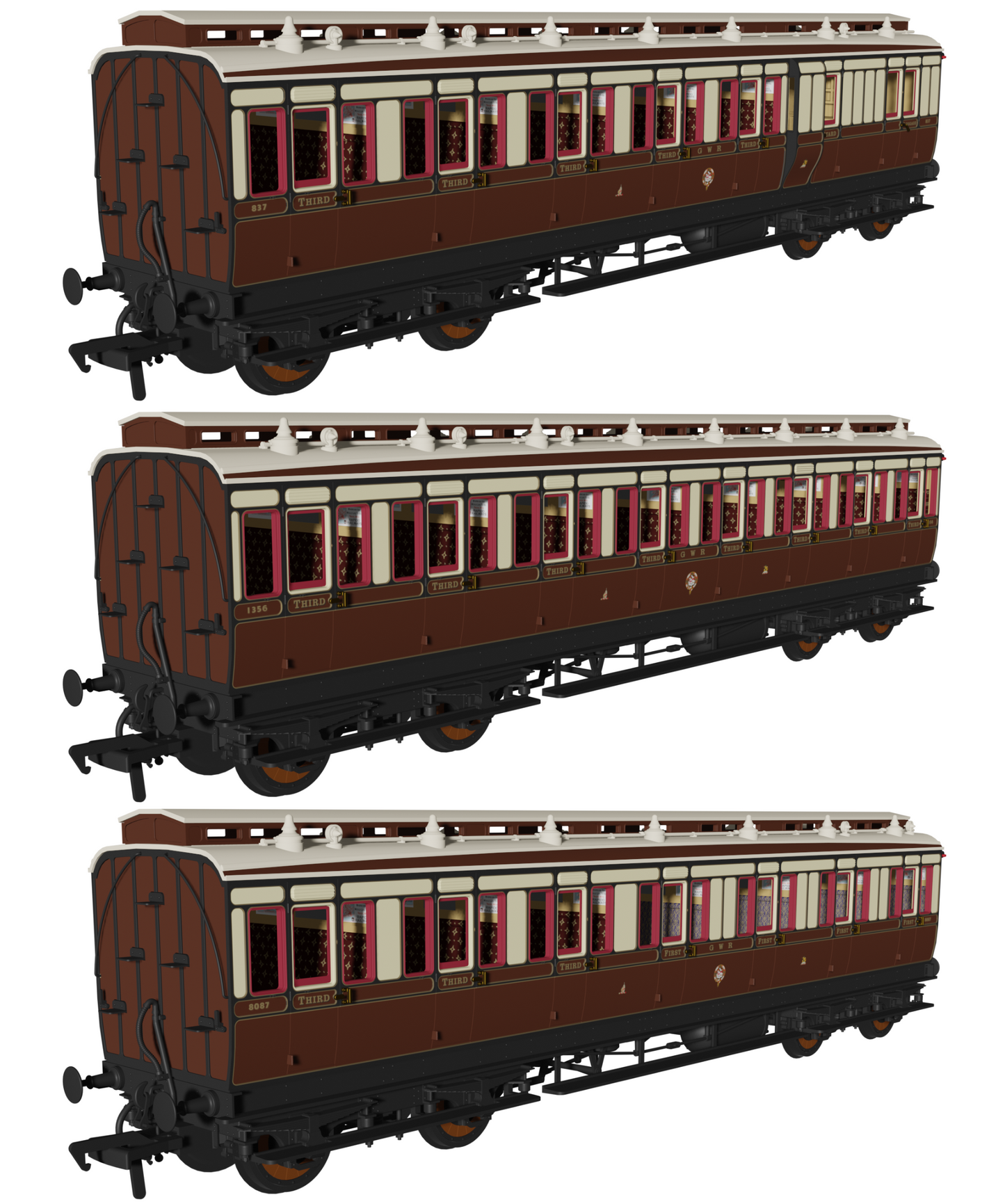 48' GWR ‘Evolution’ Bogie Coach Non-Corridor Carriage No.837, No.1356 & No.8087 3-Pack