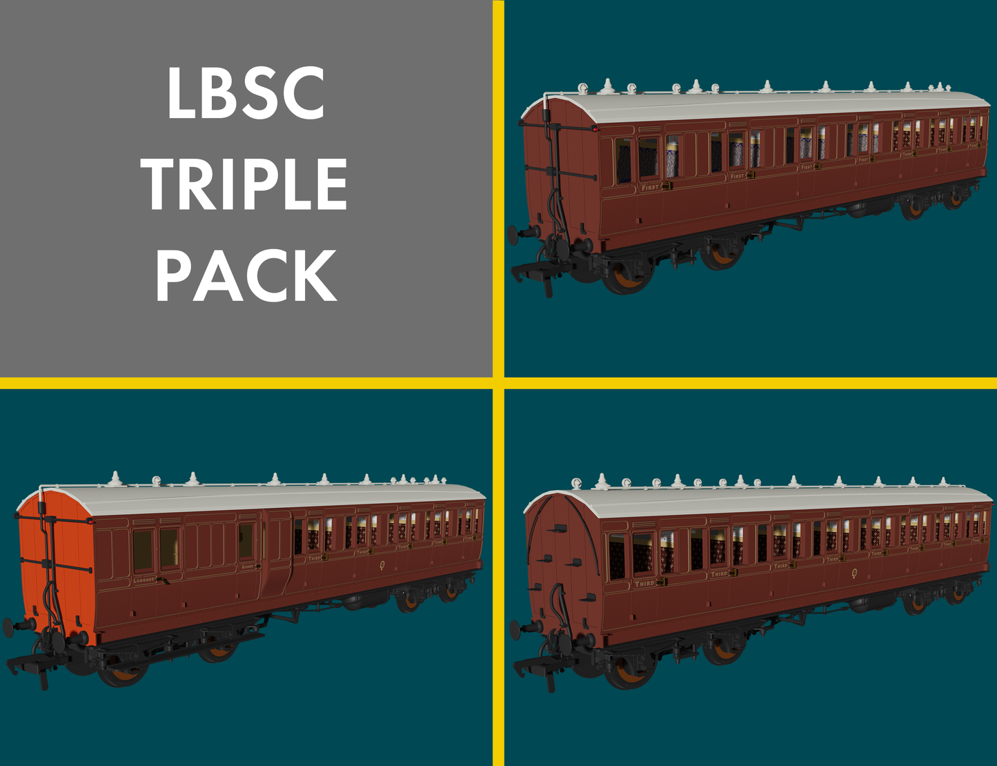 'Evolution' 48' LBSC Mahogany Non-Corridor Carriage No.1236, 535 & 297 Triple Pack