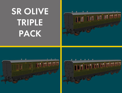 'Evolution' 48' SR Olive Non-Corridor Carriage No.2727, 565 & 5017 Triple Pack