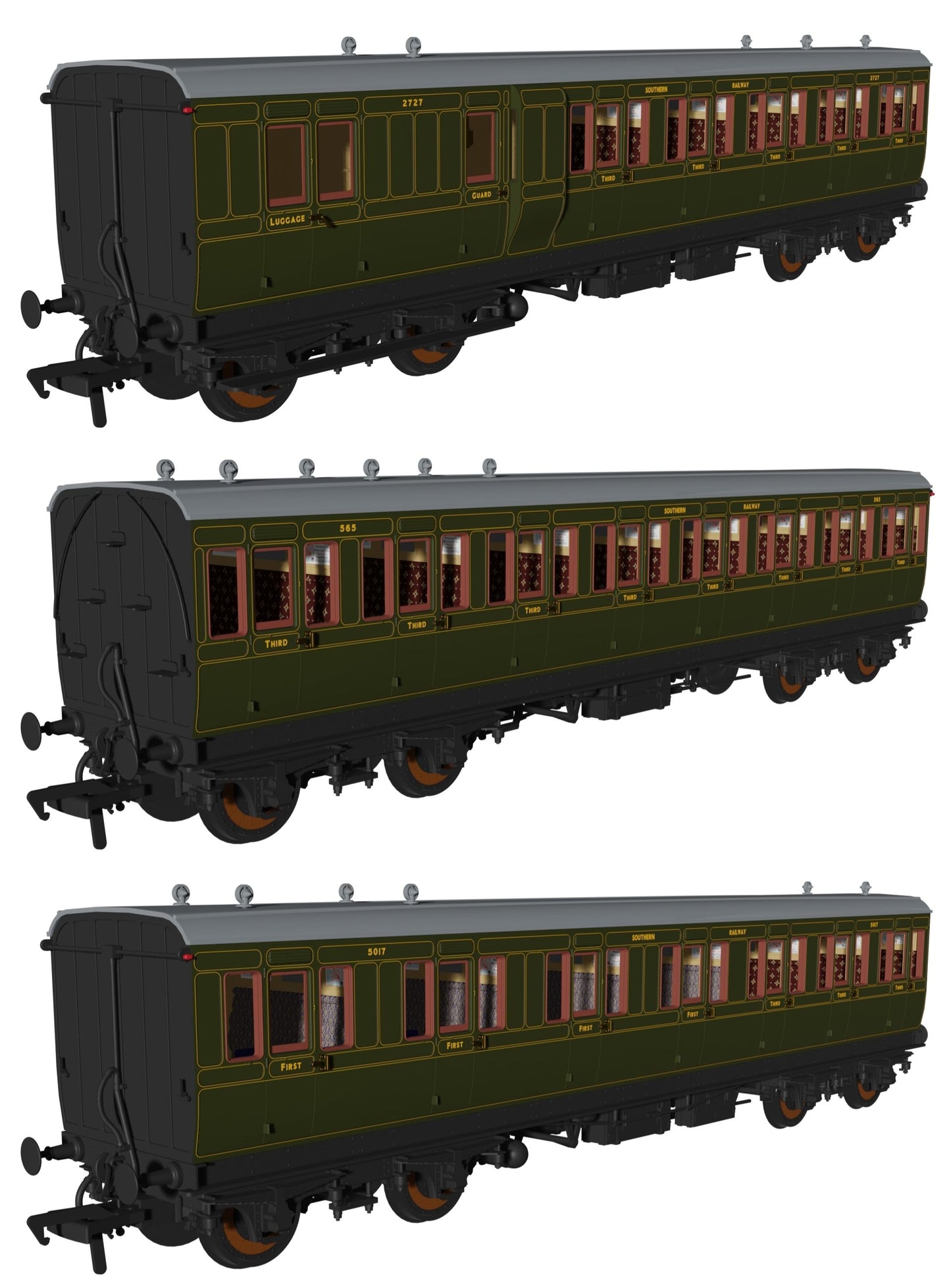 'Evolution' 48' SR Olive Non-Corridor Carriage No.2727, 565 & 5017 Triple Pack