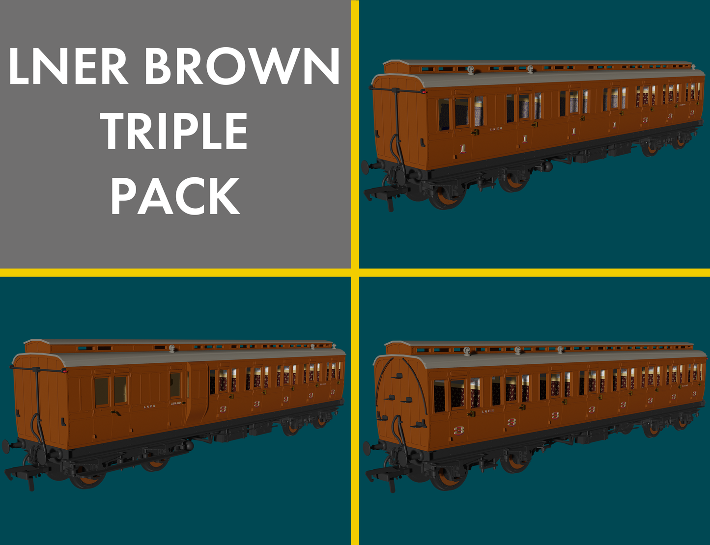 'Evolution' 48' LNER Non-Corridor Carriage No.51865, 52105 & 51400 Triple Pack
