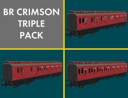 'Evolution' 48' BR Crimson Non-Corridor Carriage No.E51876E, E52305E & E51366E Triple Pack