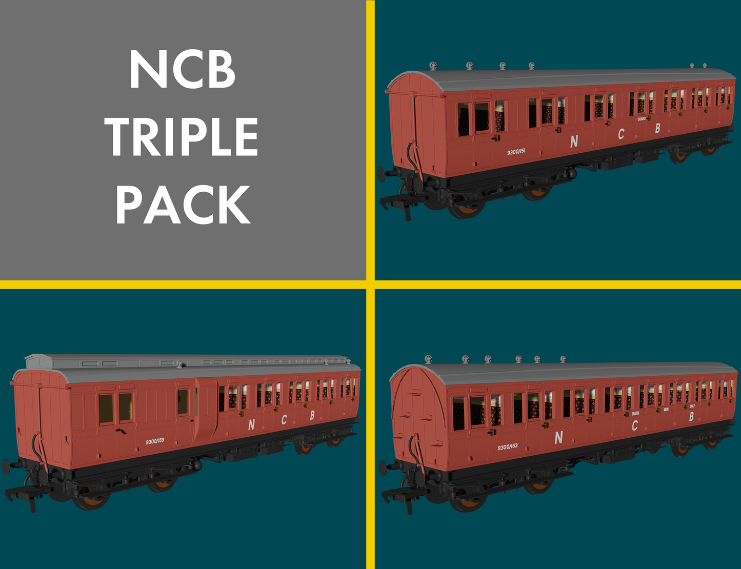 'Evolution' 48' NCB Non-Corridor Carriage No.9300/159, 9300/163 & 9300/151 Triple Pack