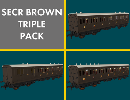 'Evolution' 48' SECR Wellington Brown Non-Corridor Carriage No.1063, 885 & 1014 Triple Pack