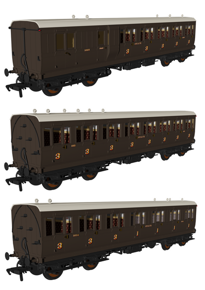 'Evolution' 48' SECR Wellington Brown Non-Corridor Carriage No.1063, 885 & 1014 Triple Pack