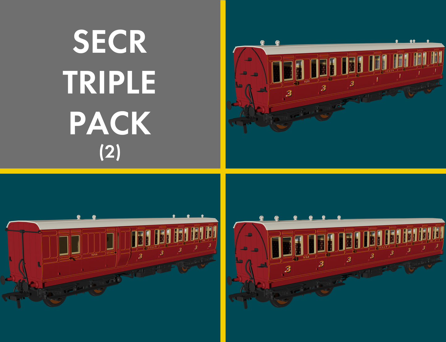 'Evolution' 48' SECR Red Non-Corridor Carriage No.1064, 883 & 1011 Triple Pack