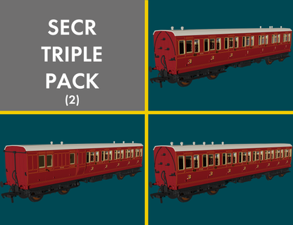 'Evolution' 48' SECR Red Non-Corridor Carriage No.1064, 883 & 1011 Triple Pack