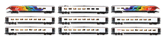 Class 390 045 "Virgin Pride" 9 Car Pendolino in Virgin Flowing Silk Rainbow livery