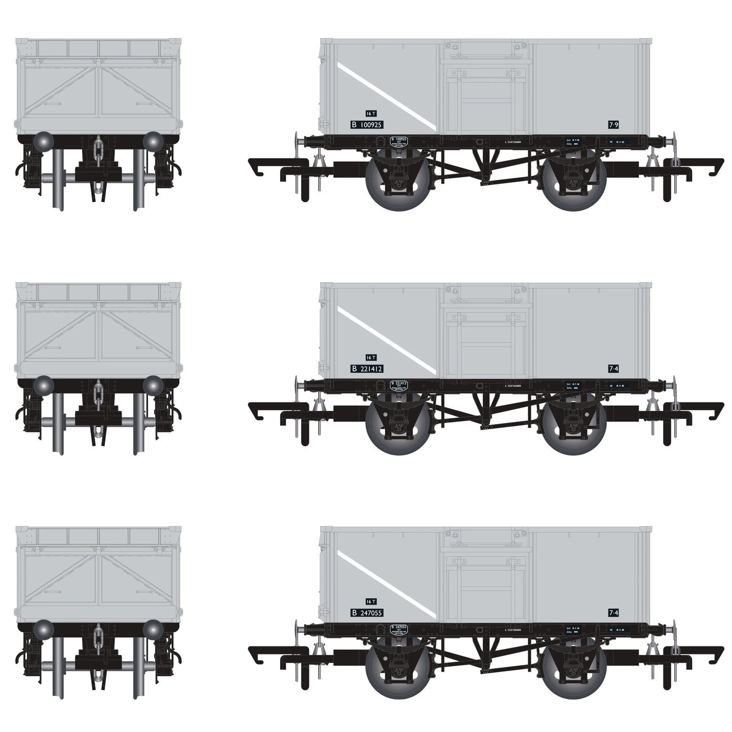 BR 16T Mineral - 1/108 - BR Freight Grey (Original text on black panels) Triple Pack - Pack C