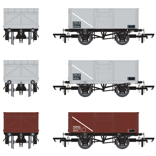 BR 16T Mineral - 1/108 - BR Freight Grey (Pre-TOPS COAL 16) Triple Pack - Pack D