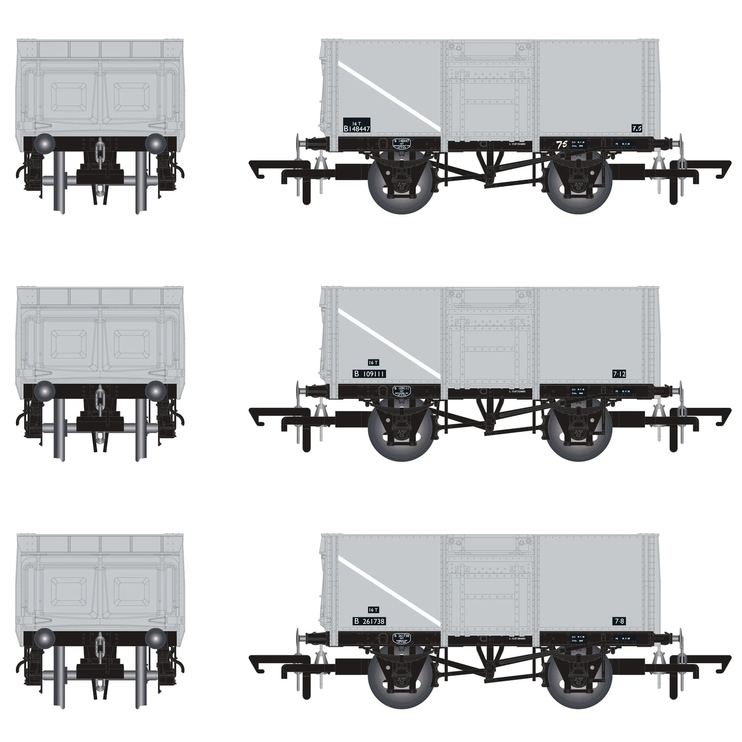 BR 16T Mineral - 1/109 - BR Freight Grey (Original text on black panels) Triple Pack - Pack F