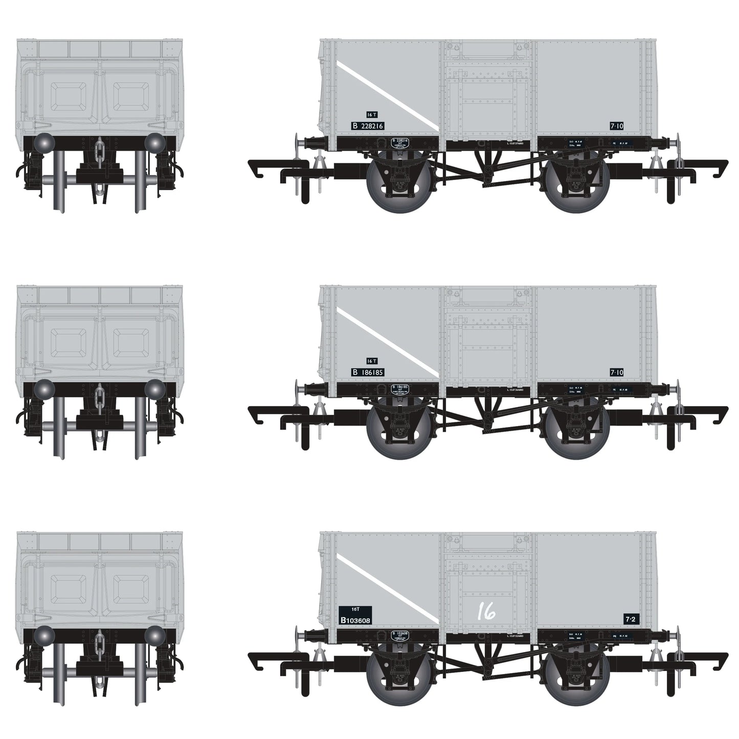 BR 16T Mineral - 1/109 - BR Freight Grey (Original text on black panels) Triple Pack - Pack G