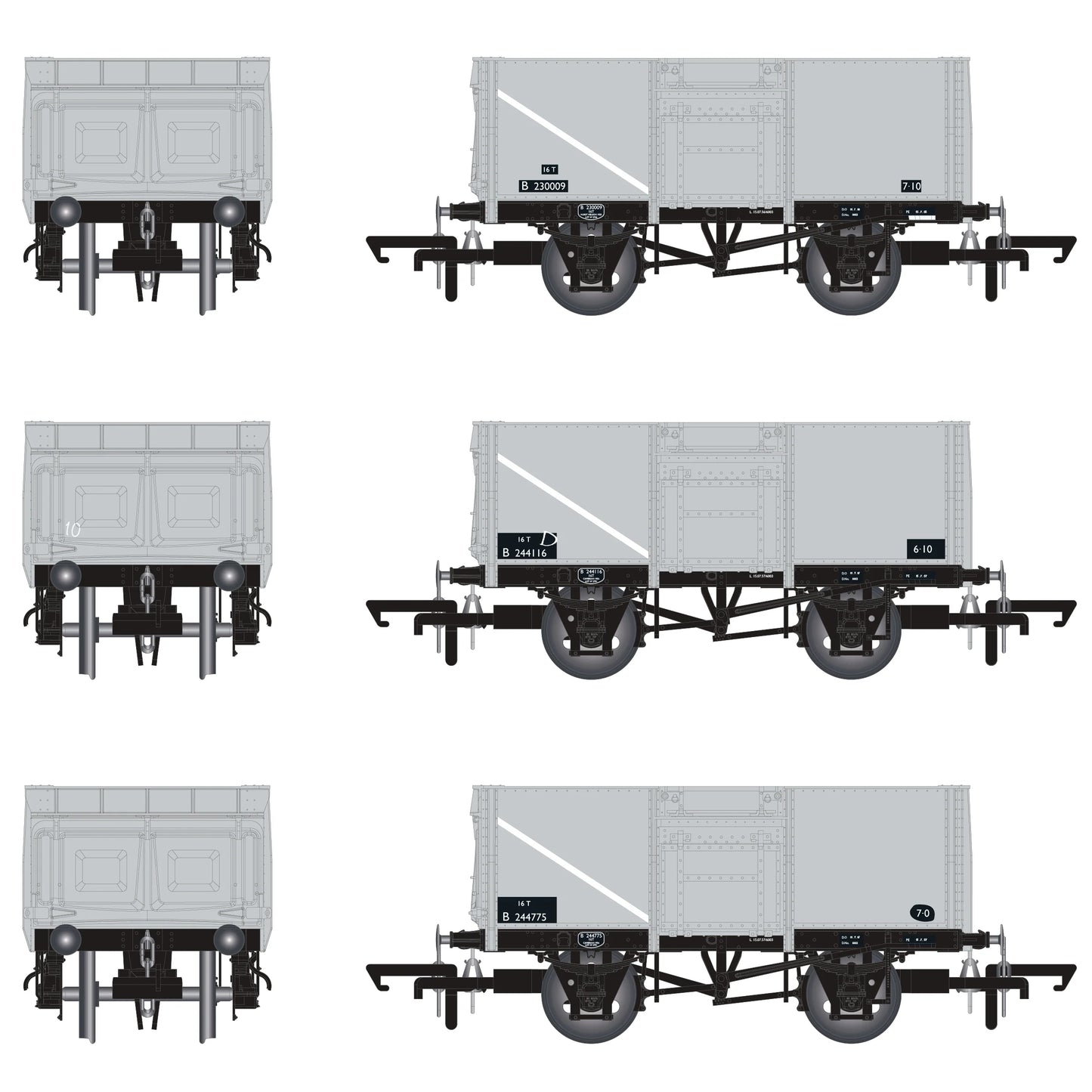 BR 16T Mineral - 1/109 - BR Freight Grey (Original text on black panels) Triple Pack - Pack J