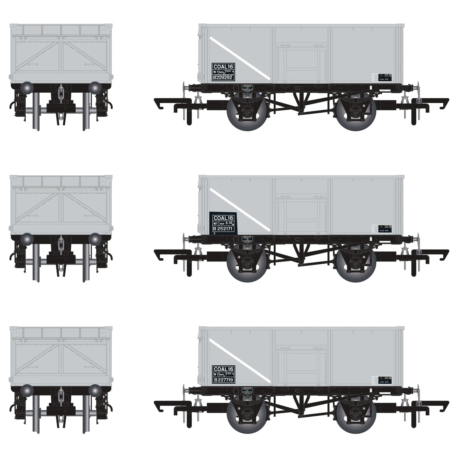 BR 16T Mineral - COAL 16 (Rebody) - BR Freight Grey (Pre-TOPS COAL 16) Triple Pack - Pack N