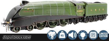 Black Label Class A4 Woodcock LNER Green Valanced 4-6-2 No.4493 Steam Locomotive - DCC Sound & Smoke