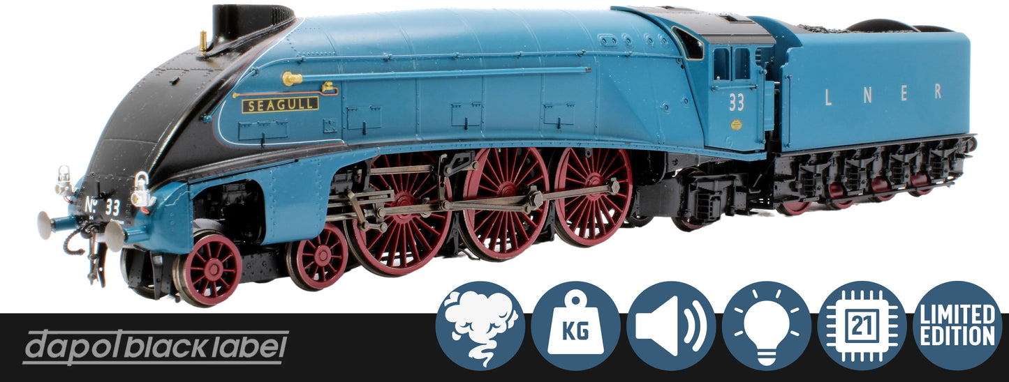 Black Label Class A4 Seagull LNER Garter Blue Unvalanced 4-6-2 No.33 Steam Locomotive - DCC Sound & Smoke