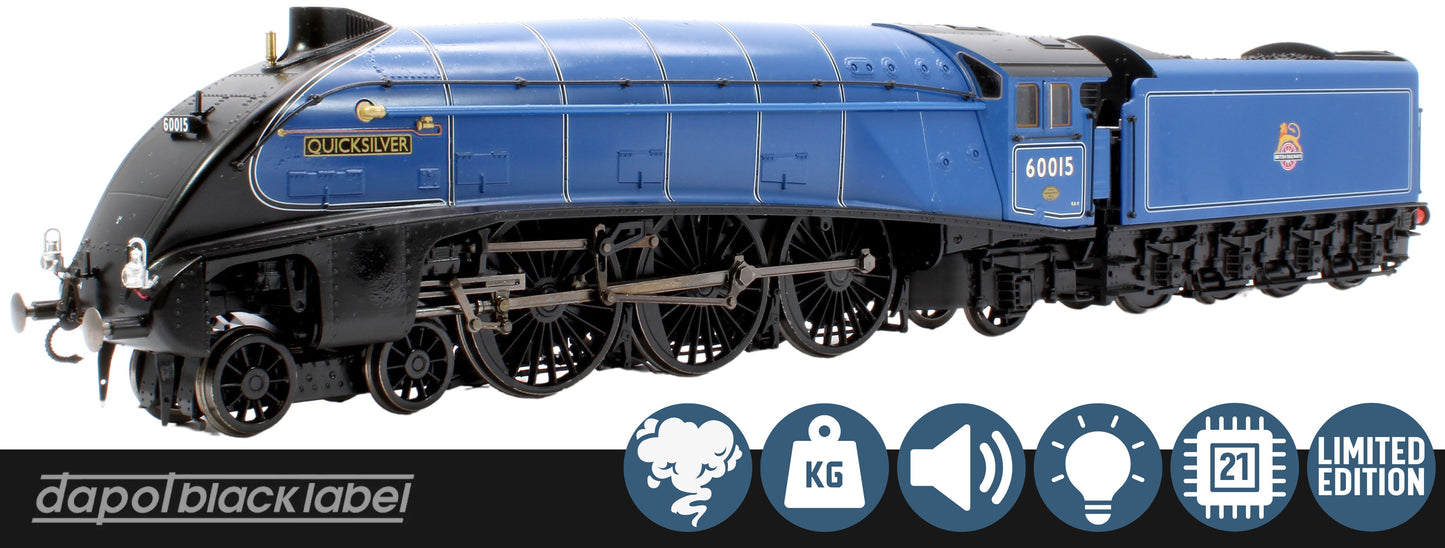 Black Label Class A4 Quicksilver Express BR Blue Unvalanced 4-6-2 No.60015 Steam Locomotive - DCC Sound & Smoke