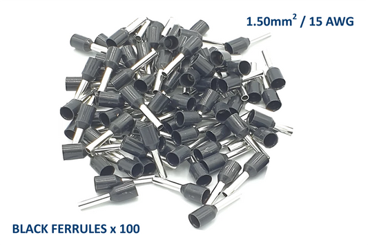 Black Ferrules for 15 AWG ~ 1.50mm SQ wire