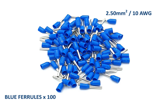 Blue Ferrules for 10 AWG ~ 2.50mm SQ wire