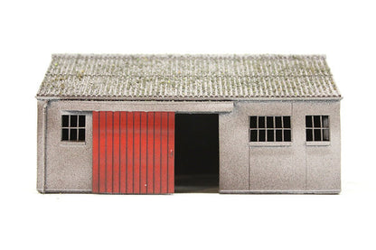 Concrete Workshop Garage Peaked Roof - Red Door